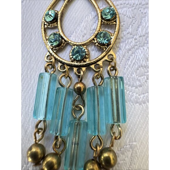 Nordstrom Sequin Pale Gold & Blue Beads Tassel Dangle Drop Earrings Teardrop NEW - Picture 3 of 10